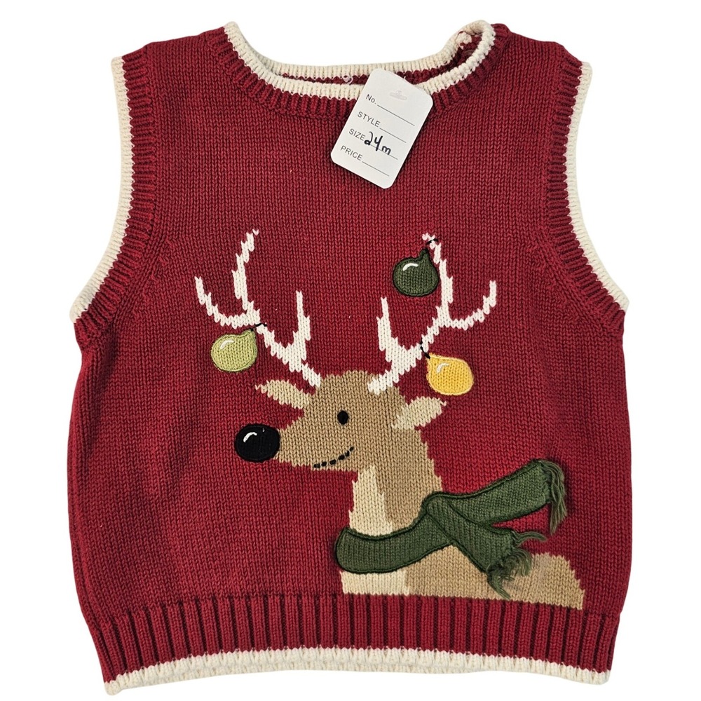 Greendog Toddler Reindeer Christmas‎ Sweater Vest Red 24 Months Cotton Knit